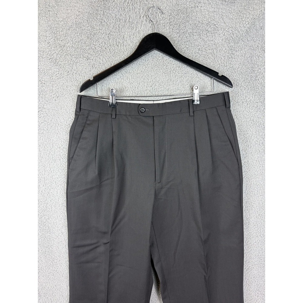 Zanella Bennett Dress Pants Mens 35x27 Wool Pleated Herringbone Made In Italy